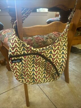 Kavu Multicolor Chevron Shoulder Bag with Neon Accents. Stain on the interior.